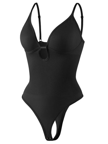 Deep V-Neck Thong Bodysuit - Tummy Control Shapewear