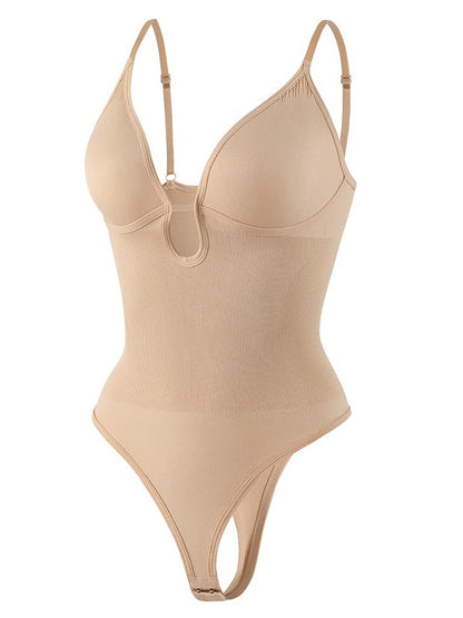 Deep V-Neck Thong Bodysuit - Tummy Control Shapewear