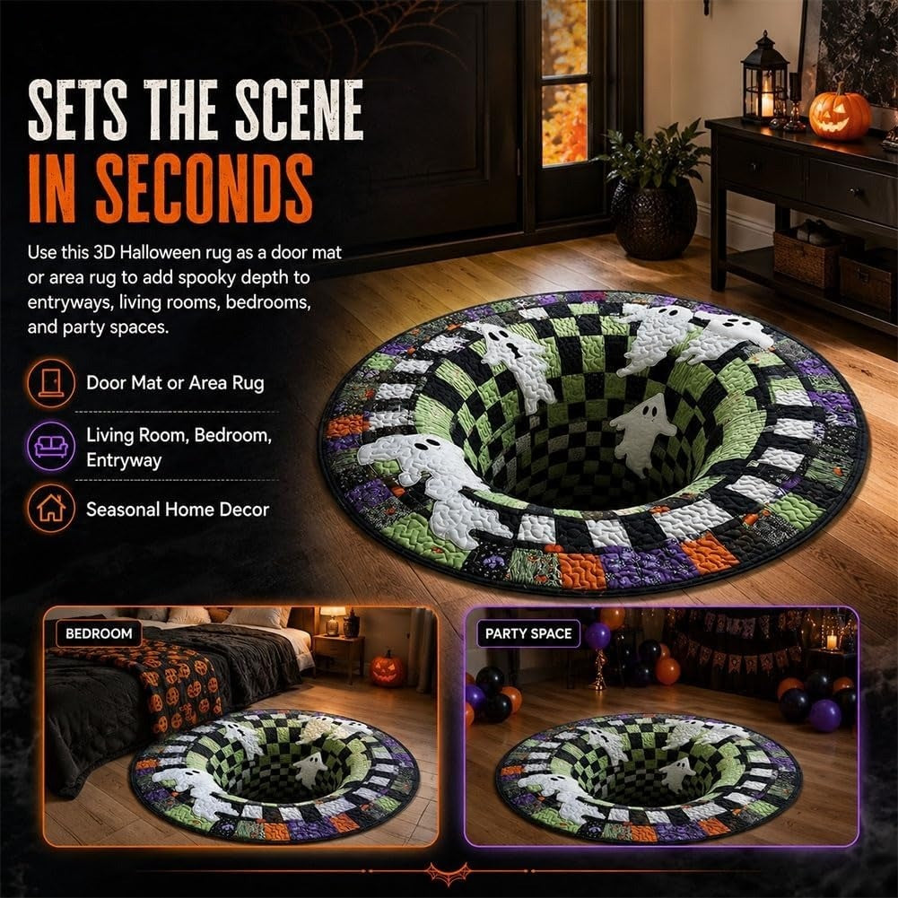 3D Halloween Optical Illusion Rug - Soft Non- Slip Round Mat