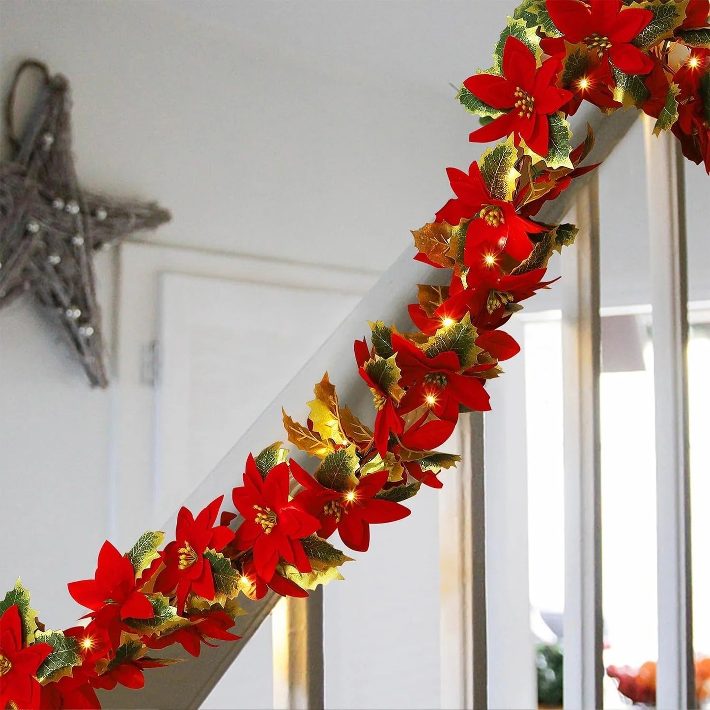 Poinsettia String ArtificialFlower Holiday Lights