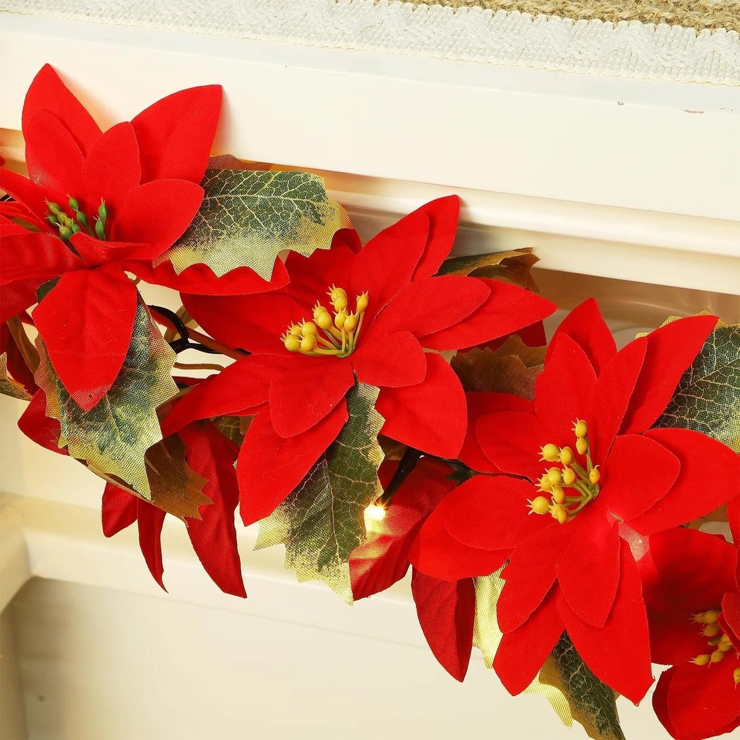 Poinsettia String ArtificialFlower Holiday Lights