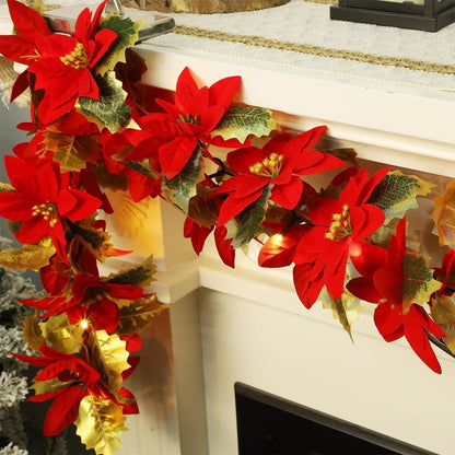 Poinsettia String ArtificialFlower Holiday Lights