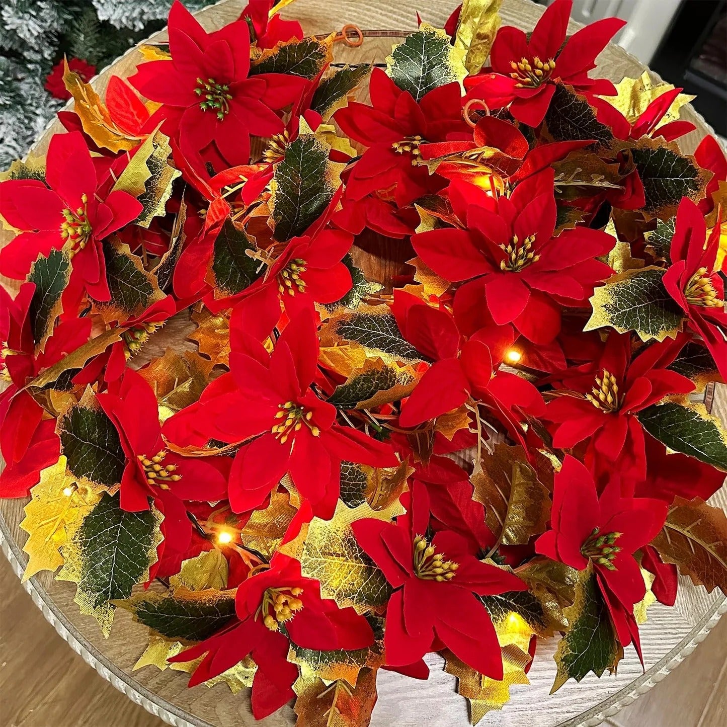 Poinsettia String ArtificialFlower Holiday Lights