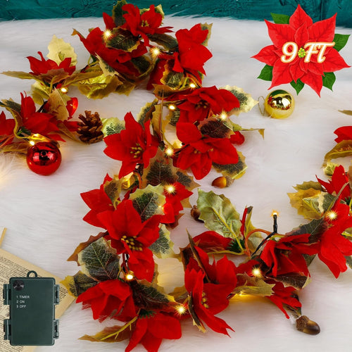 Poinsettia String ArtificialFlower Holiday Lights