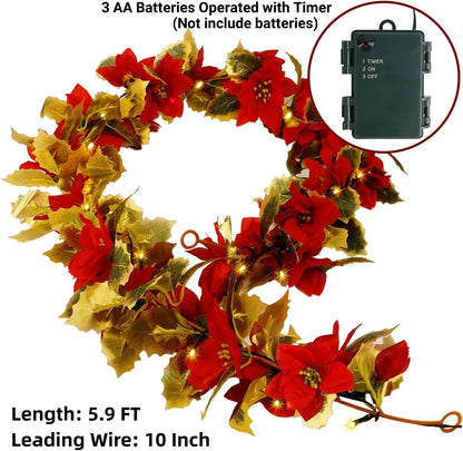 Poinsettia String ArtificialFlower Holiday Lights