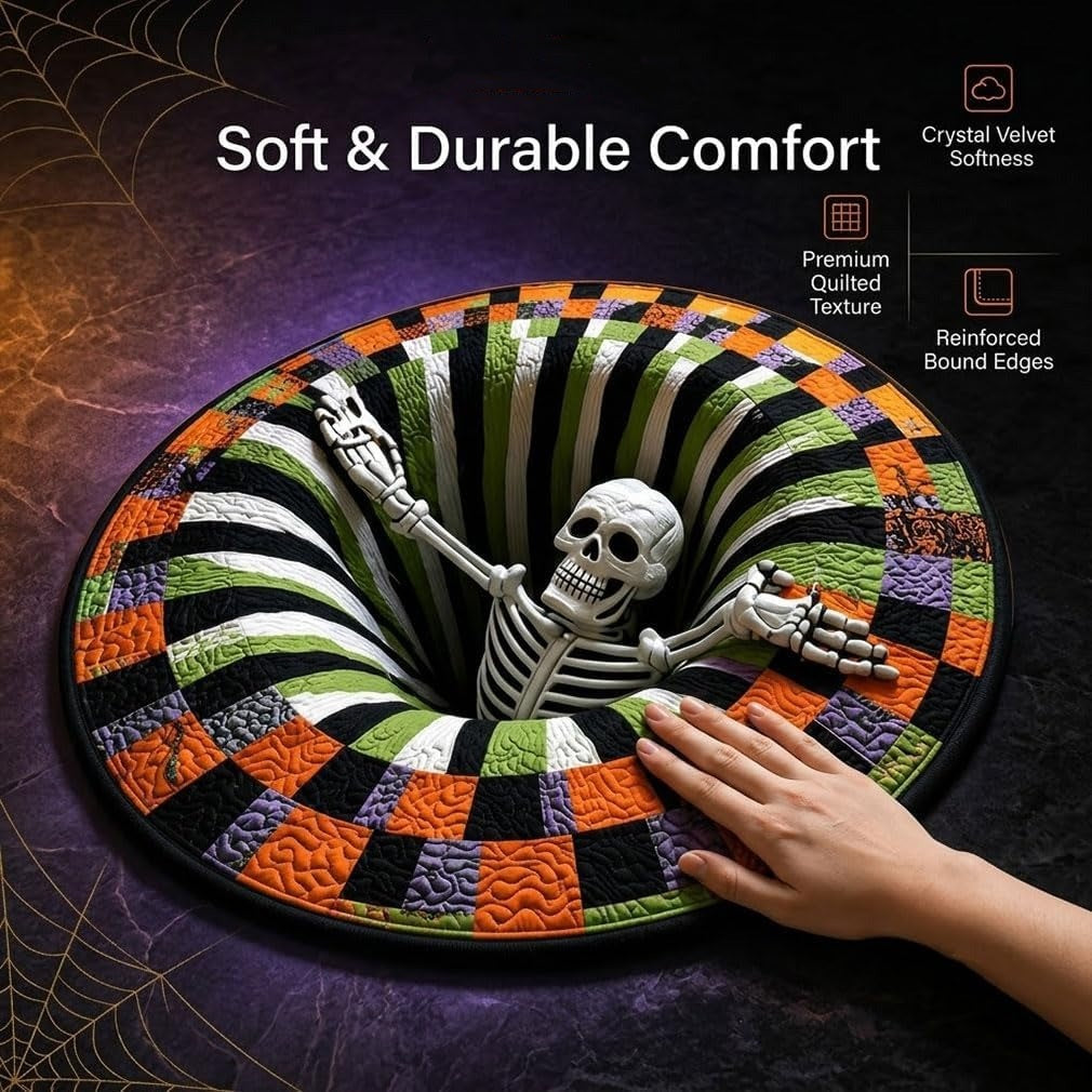 3D Halloween Optical Illusion Rug - Soft Non- Slip Round Mat
