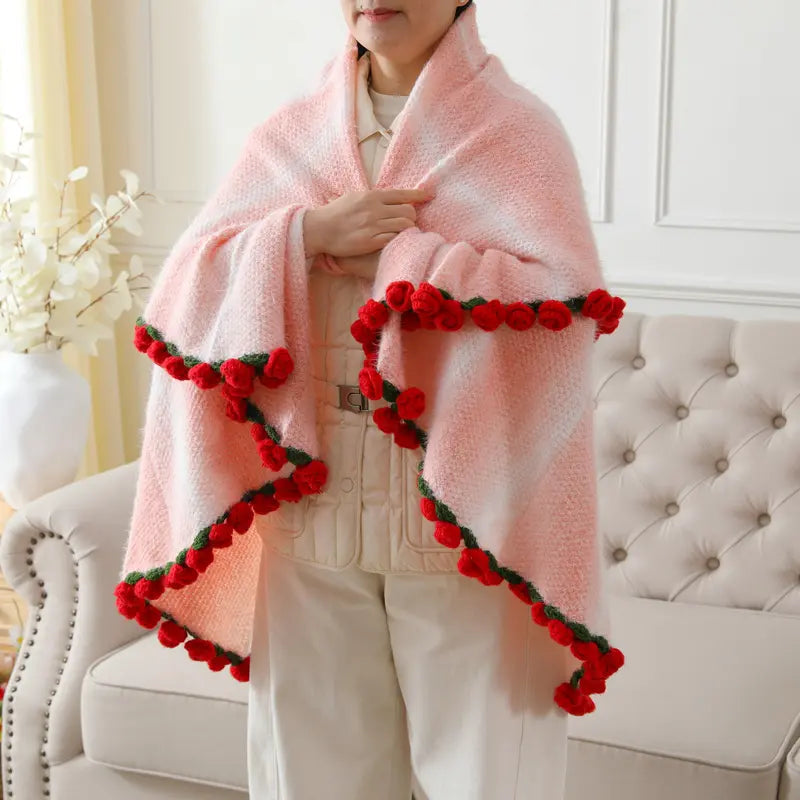 Handmade Rose Knitted Blanket