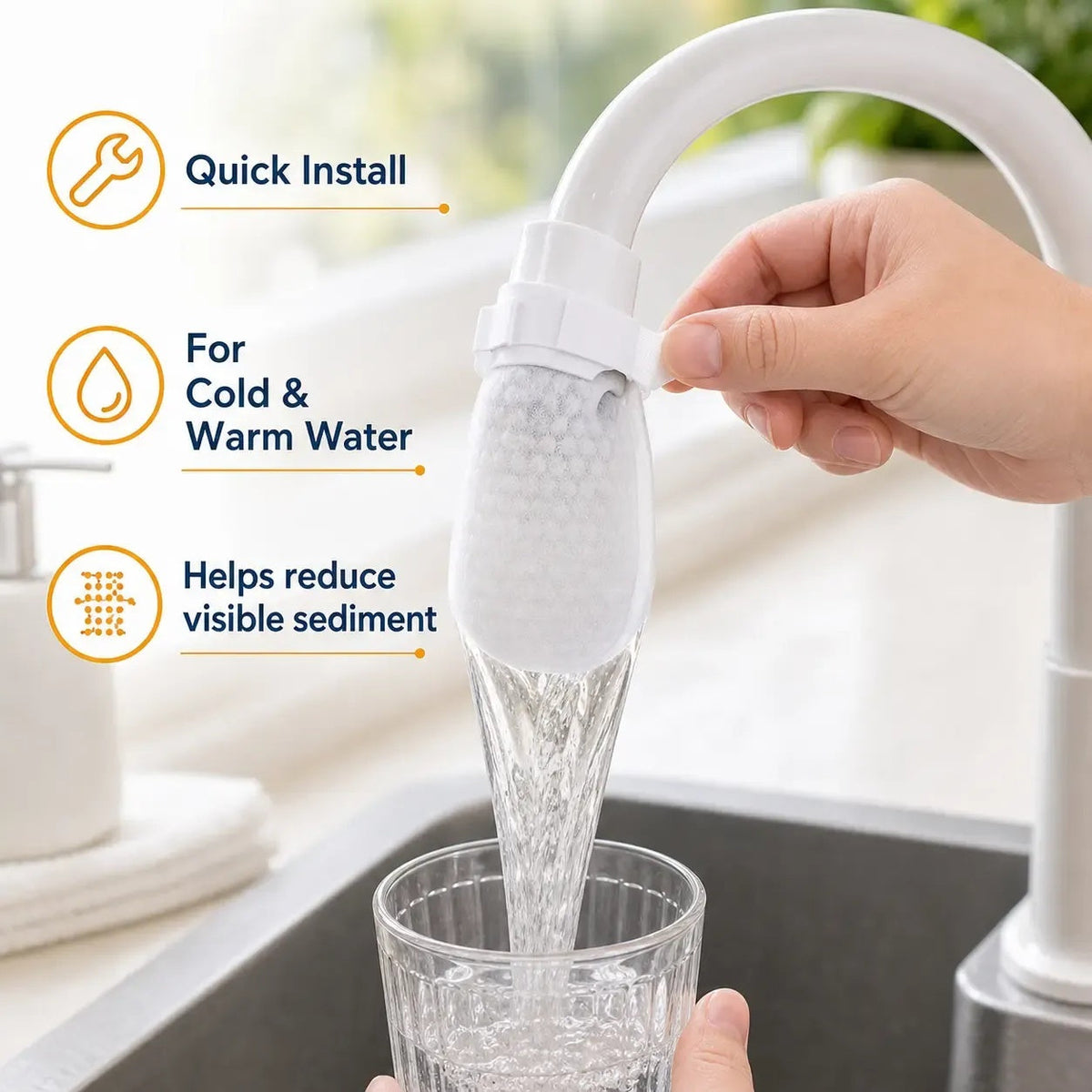 50-Pack Cotton Faucet Filter Bags - Splash-Free, Sediment-Free Water