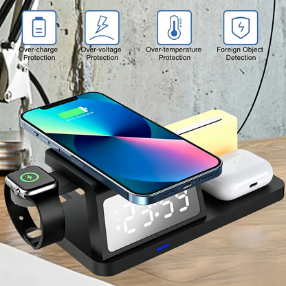 7 in 1 Charging Station with Clock, Wireless Charger with Night Light（Fast Charging)⚡