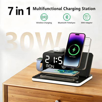 7 in 1 Charging Station with Clock, Wireless Charger with Night Light（Fast Charging)⚡