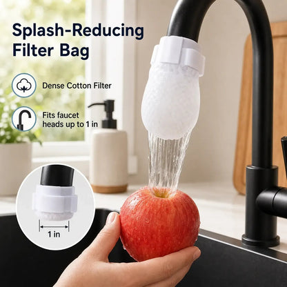 50-Pack Cotton Faucet Filter Bags - Splash-Free, Sediment-Free Water