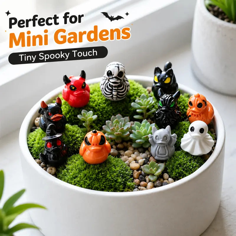 🎃 Mini Spooky Skull Devil Resin Duck Ornament