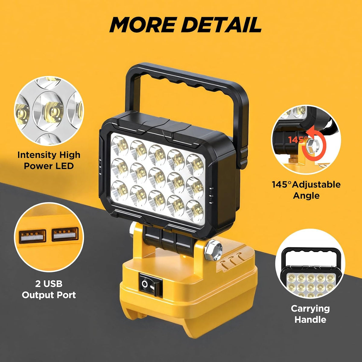 6000 Lumen 4OW LED Work Light -Compatible with Dewalt 2ov Max Battery
