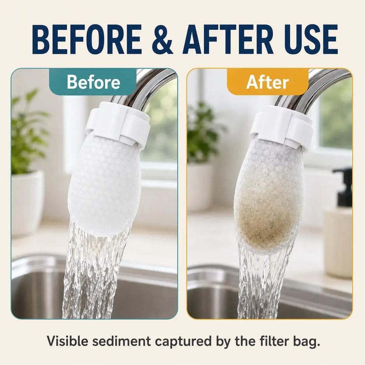 50-Pack Cotton Faucet Filter Bags - Splash-Free, Sediment-Free Water