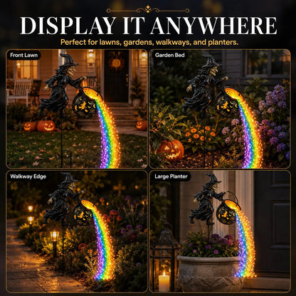 Halloween Flying Witch Cauldron Garden Stake Light