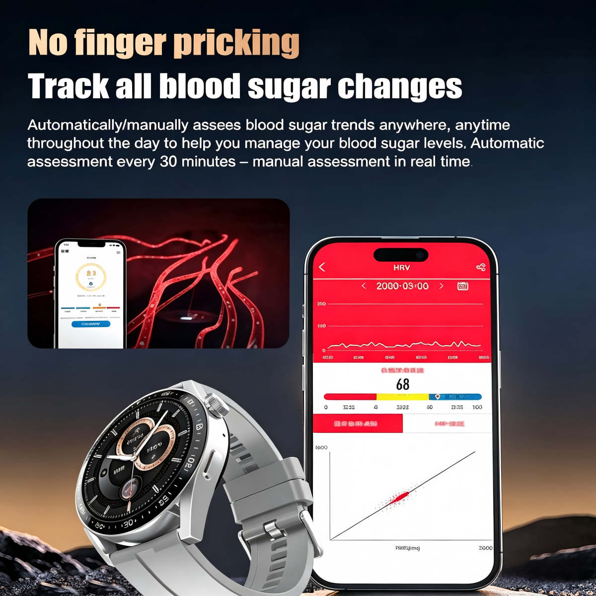 🔥🔥HW GT Pro Painless Blood Glucose ALL DAY Real-Time Monitoring Smart Bluetooth Watch