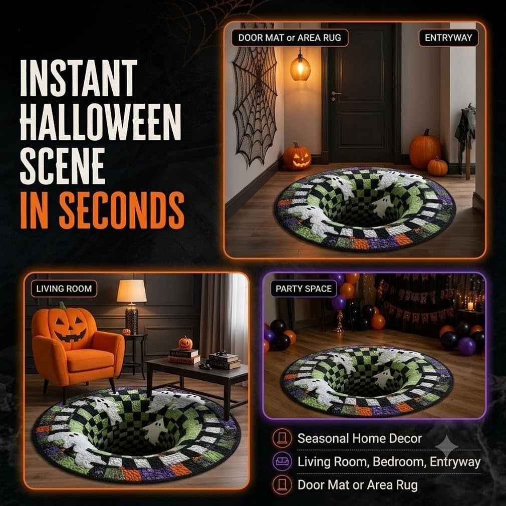 3D Halloween Optical Illusion Rug - Soft Non- Slip Round Mat