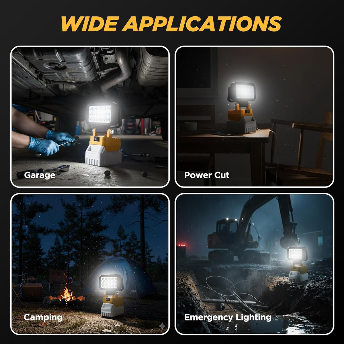 6000 Lumen 4OW LED Work Light -Compatible with Dewalt 2ov Max Battery