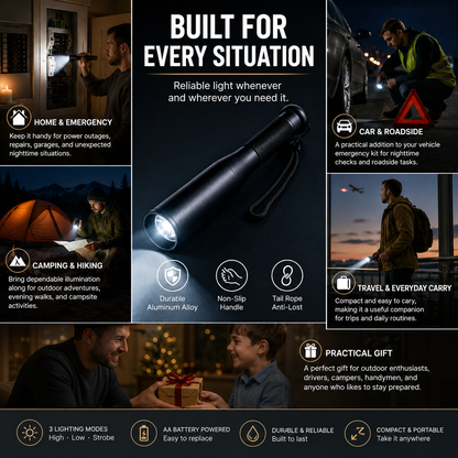 Aluminum Alloy Flashlight - 3 Modes Durable Portable Torch