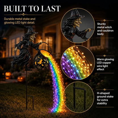 Halloween Flying Witch Cauldron Garden Stake Light