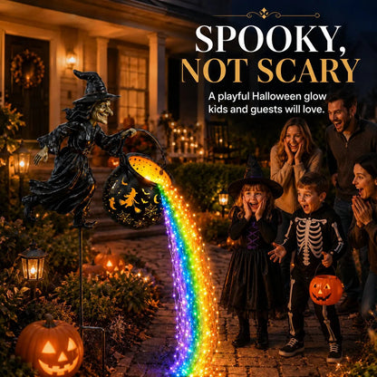Halloween Flying Witch Cauldron Garden Stake Light
