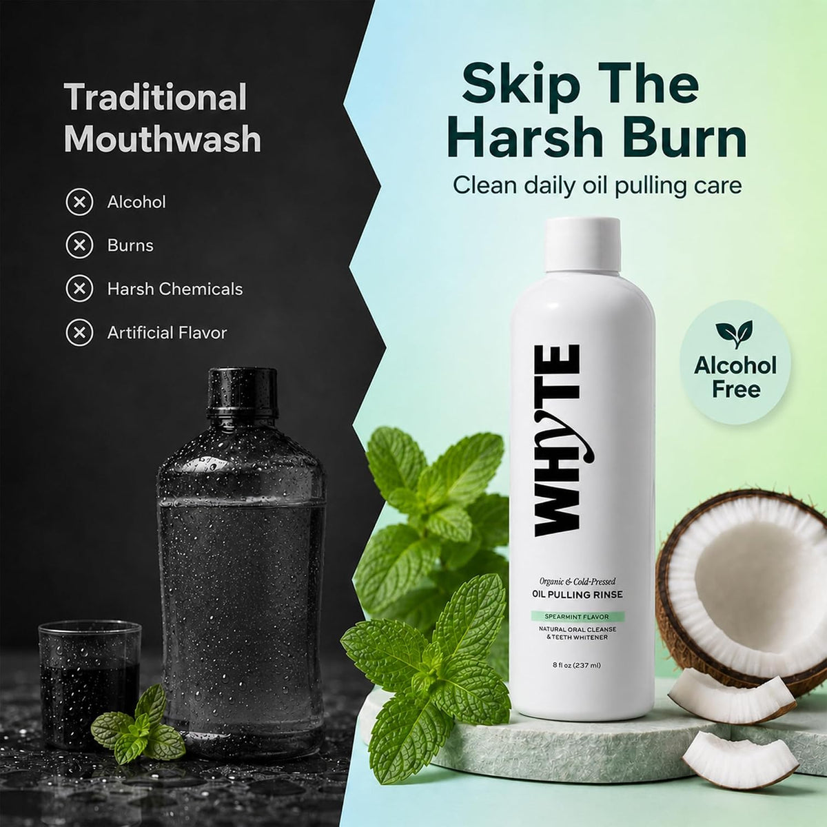 Organic Oil Pulling Mouthwash - Spearmint, Coconut & Clove, 8 fl oz