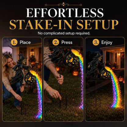 Halloween Flying Witch Cauldron Garden Stake Light