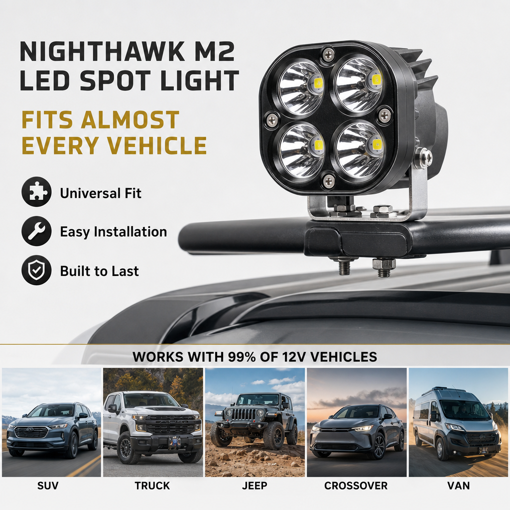 NightHawk M2 Vehicle- Mounted LED Spot Light Scan More Ground, Extreme Brightness