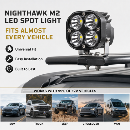 NightHawk M2 Vehicle- Mounted LED Spot Light Scan More Ground, Extreme Brightness
