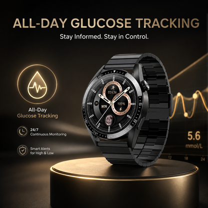 Smart Bluetooth Watch with All-Day Glucose Tracking