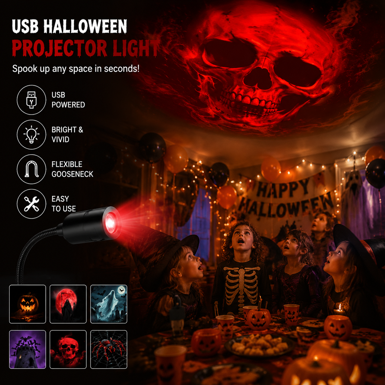 Plug-&-Play HD Star Projector: Halloween 6- Disc Set
