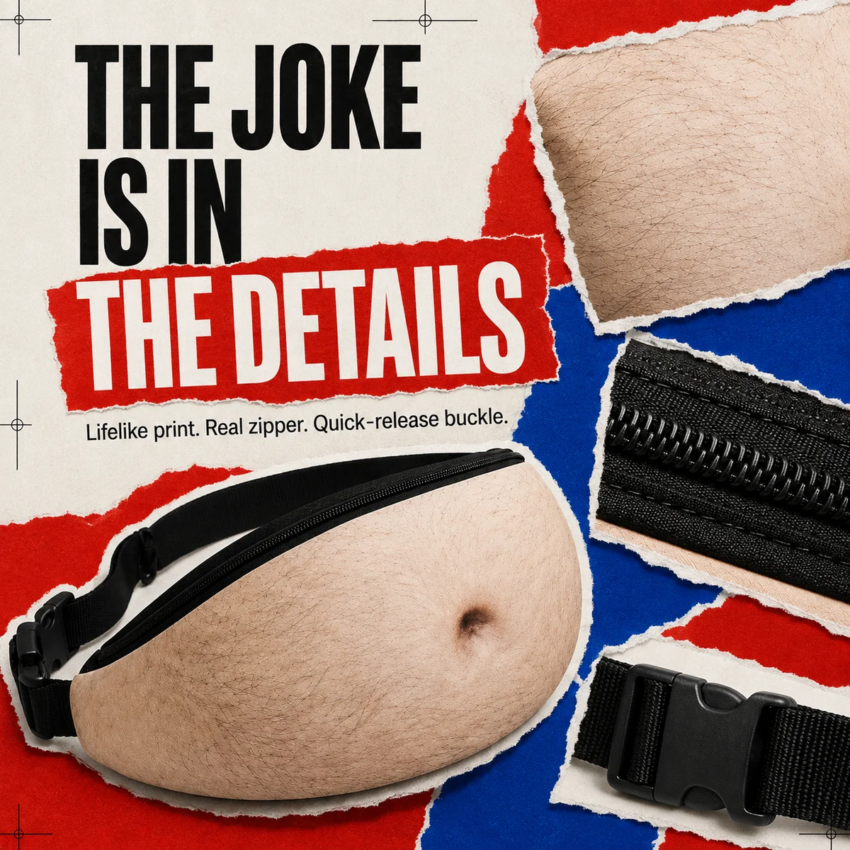Ultra-Realistic Beer Belly Fanny Pack- Funny Dad Bod Waist Bag