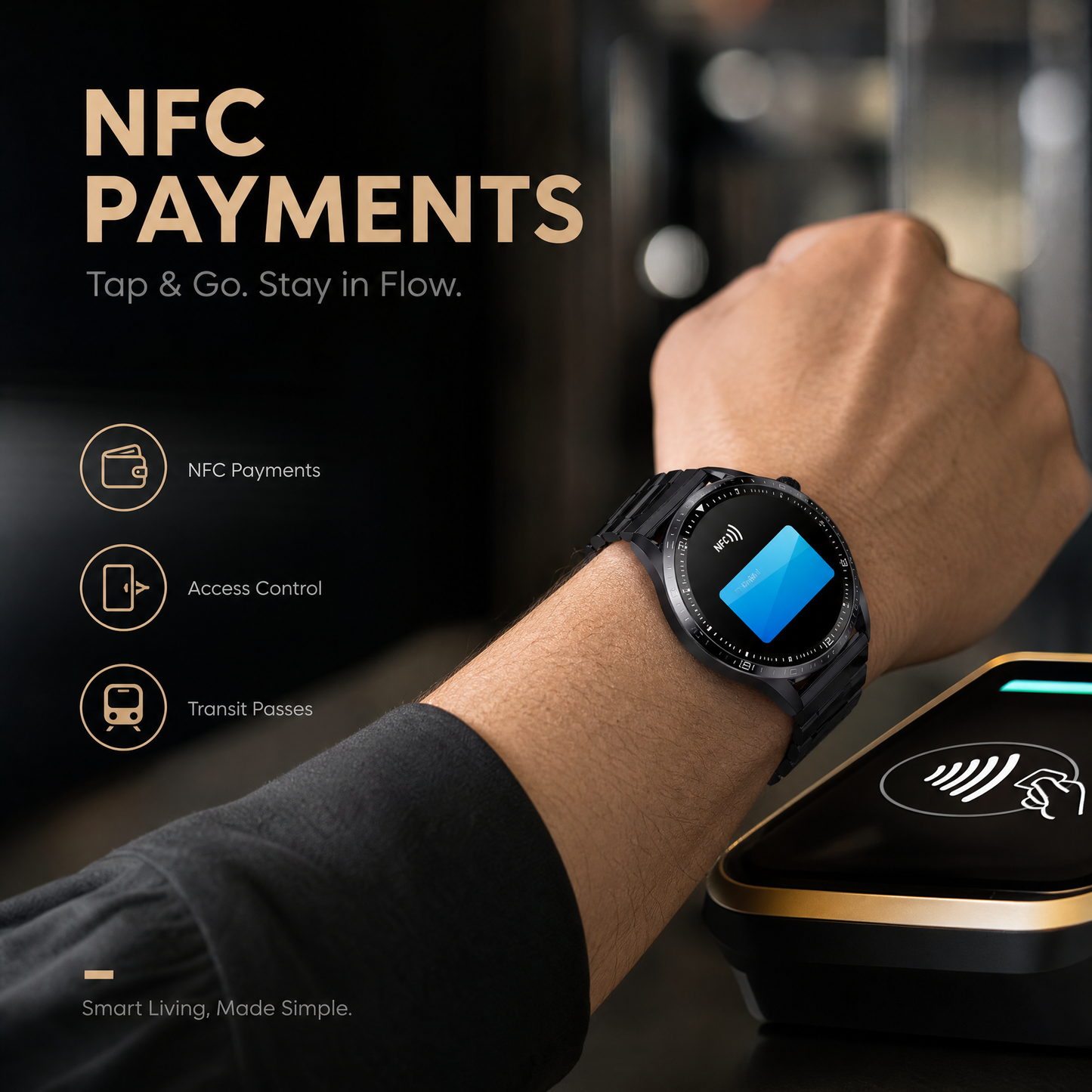 Smart Bluetooth Watch with All-Day Glucose Tracking