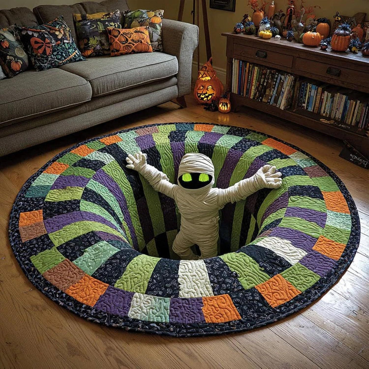 3D Halloween Optical Illusion Rug - Soft Non- Slip Round Mat