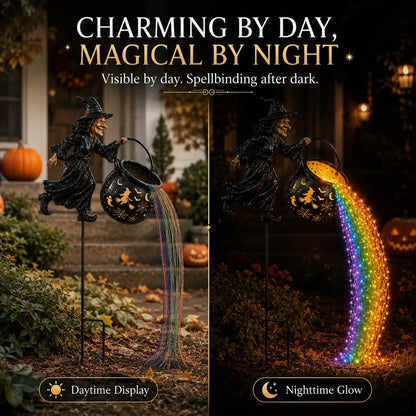 Halloween Flying Witch Cauldron Garden Stake Light
