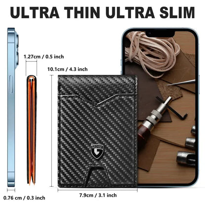 Rfid Blocking Leather &Carbon Fiber Credit Card Holder