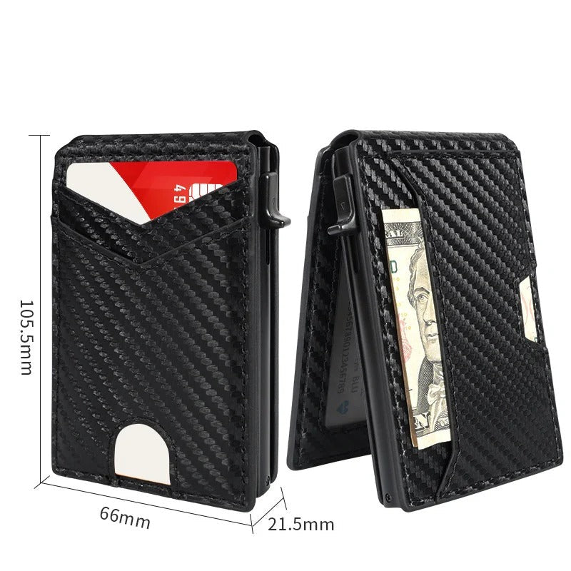 Slim RFID Wallet for Men- Pop-Up Card Holder with Money Clip & Dual ID Windows