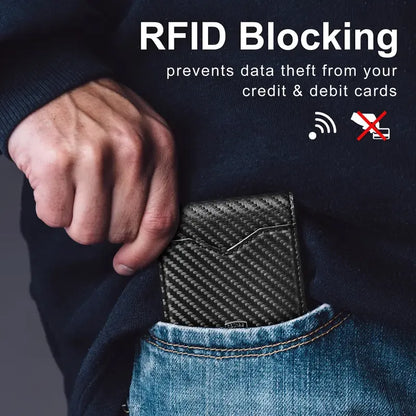 Rfid Blocking Leather &Carbon Fiber Credit Card Holder