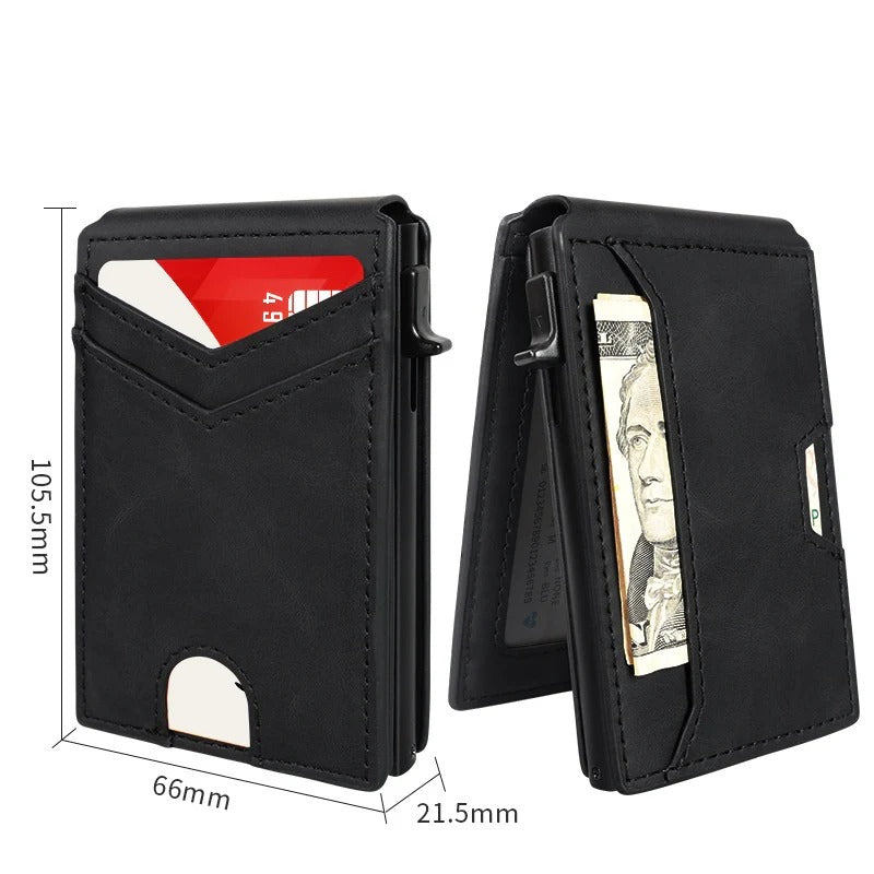 Slim RFID Wallet for Men- Pop-Up Card Holder with Money Clip & Dual ID Windows