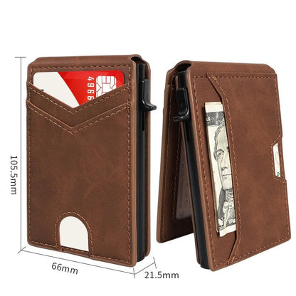 Slim RFID Wallet for Men- Pop-Up Card Holder with Money Clip & Dual ID Windows