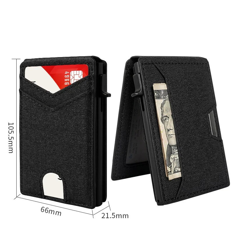 Slim RFID Wallet for Men- Pop-Up Card Holder with Money Clip & Dual ID Windows