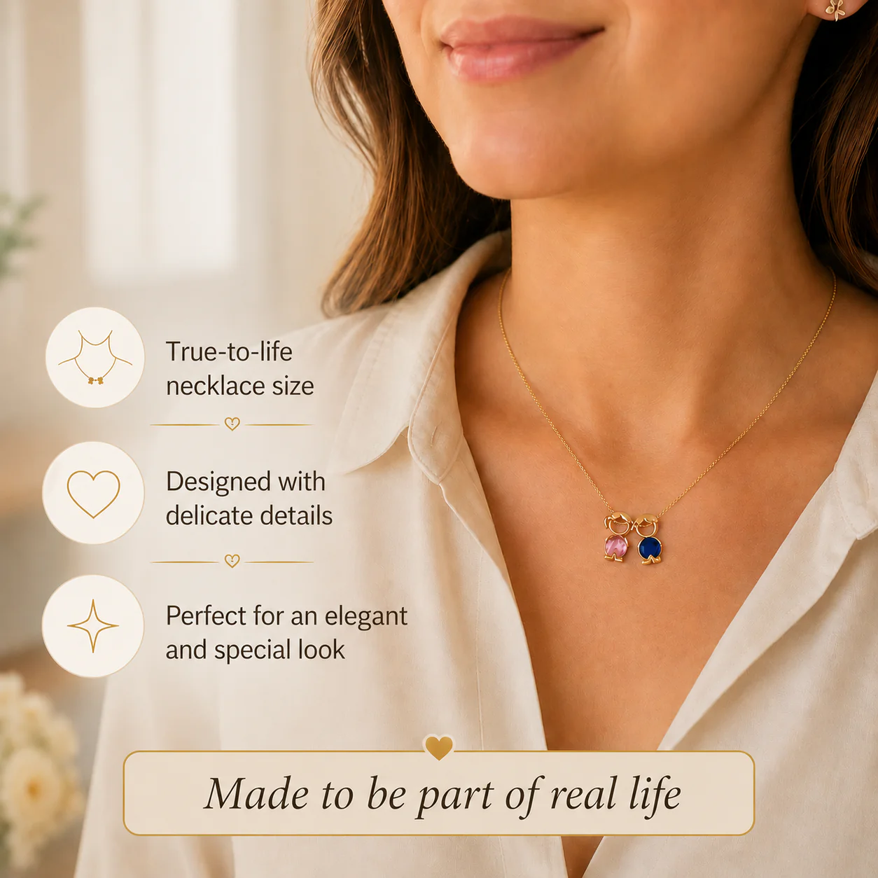 Birthstone Mom & KidsDetachable Necklace -Her Birthstone, YourHeart