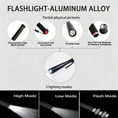 Aluminum Alloy Flashlight - 3 Modes Durable Portable Torch
