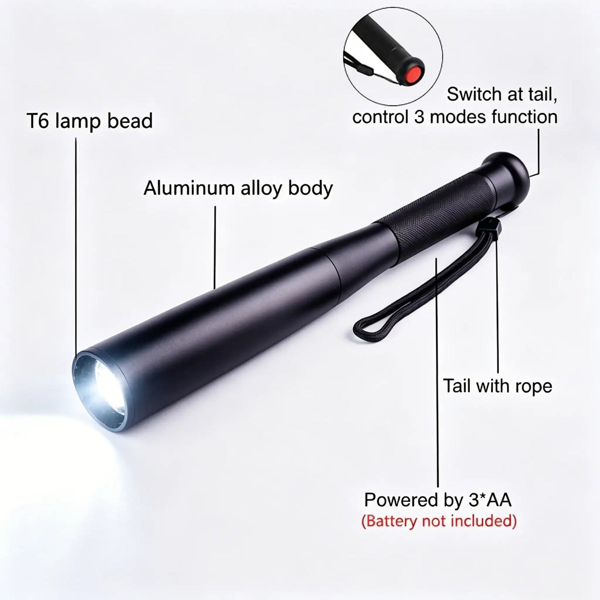 Aluminum Alloy Flashlight - 3 Modes Durable Portable Torch