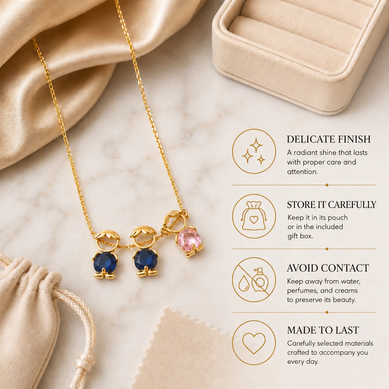 Birthstone Mom & KidsDetachable Necklace -Her Birthstone, YourHeart